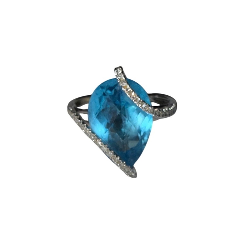 NYJEWEL EFFY 14k White Gold Blue Topaz Diamond Ring 7.25